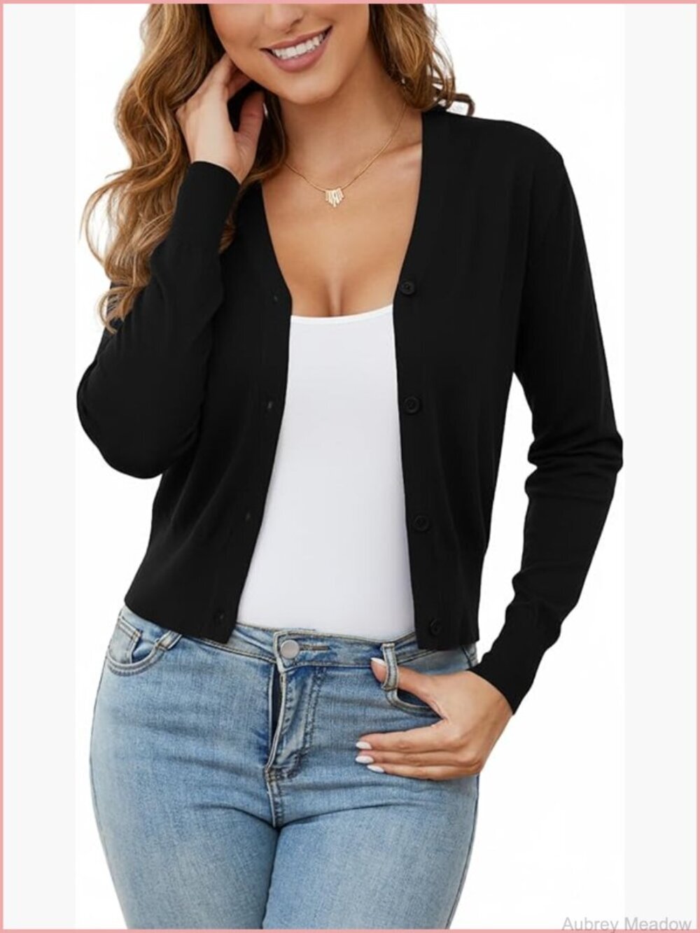 V-Neck Button Down Cropped Cardigan Soft Lightweight Knit Sweater